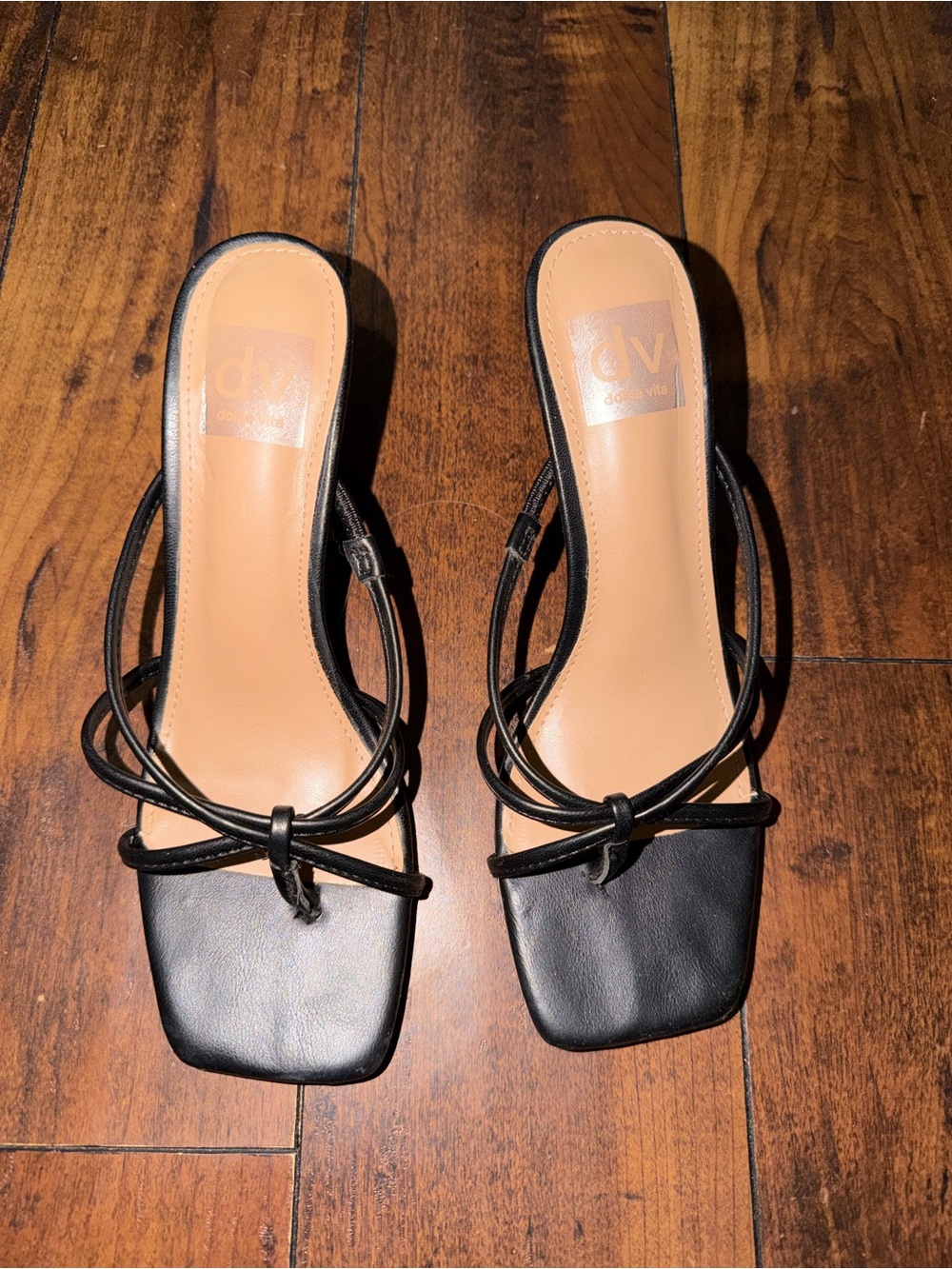 DV by Dolce Vita Black Strappy Square-Toe Slide Sandals